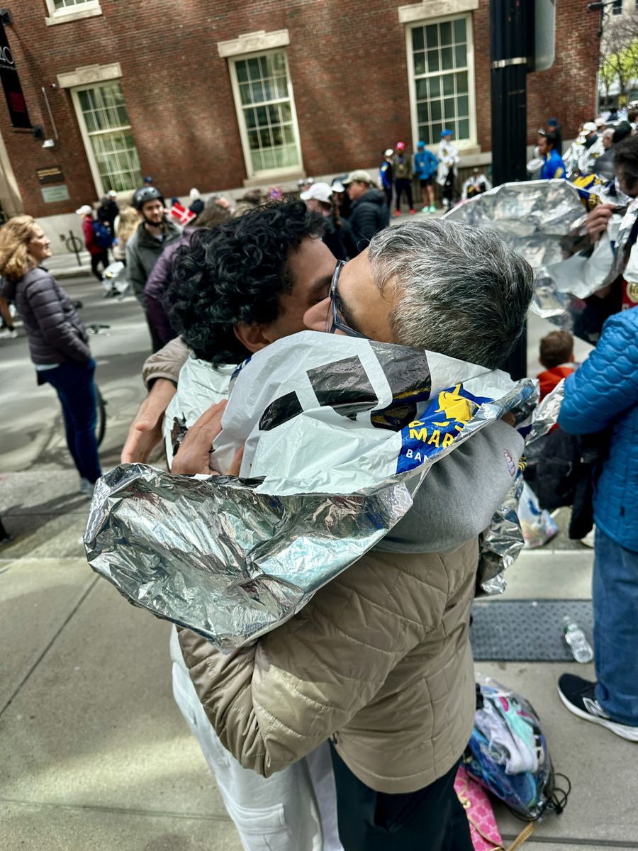 Emotional embrace after finishing