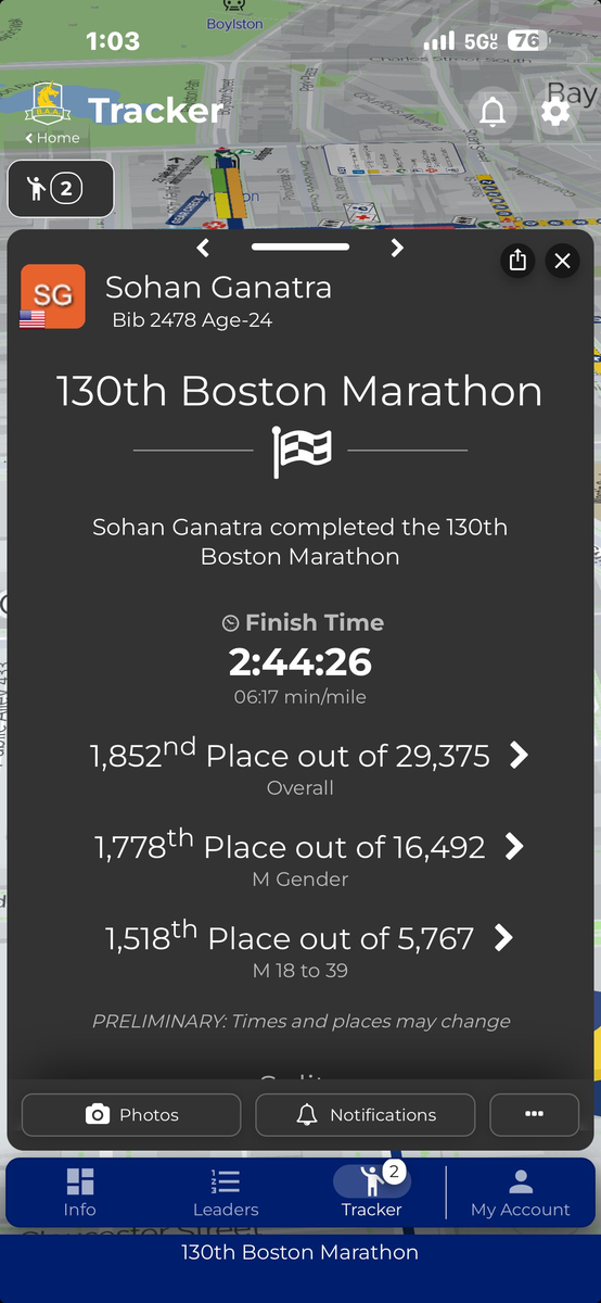 Official BAA tracker results